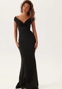 Goddiva Bardot Pleat Maxi Dress