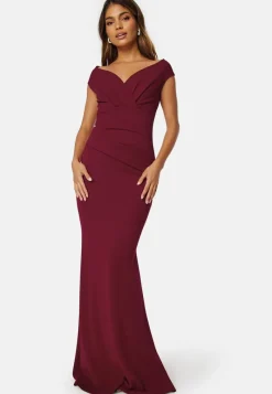 Goddiva Bardot Pleat Maxi Dress