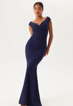 Goddiva Bardot Pleat Maxi Dress