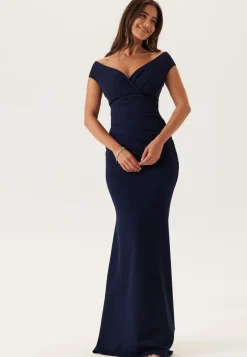 Goddiva Bardot Pleat Maxi Dress