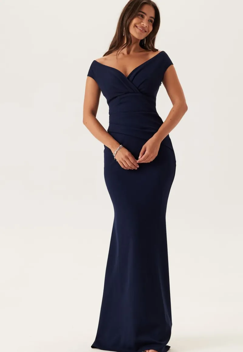 Goddiva Bardot Pleat Maxi Dress