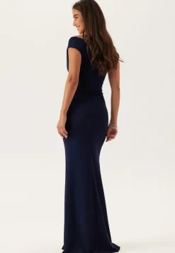 Goddiva Bardot Pleat Maxi Dress