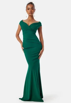 Goddiva Bardot Pleat Maxi Dress
