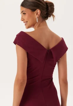 Goddiva Bardot Pleat Maxi Split Dress