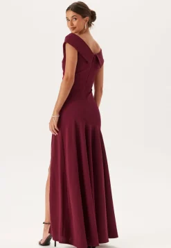 Goddiva Bardot Pleat Maxi Split Dress