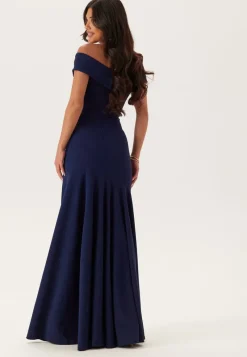 Goddiva Bardot Pleat Maxi Split Dress
