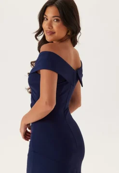 Goddiva Bardot Pleat Maxi Split Dress