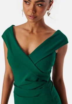 Goddiva Bardot Pleat Maxi Split Dress