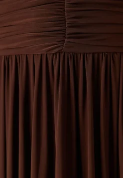 Goddiva Bardot Rouched Maxi Split Dress