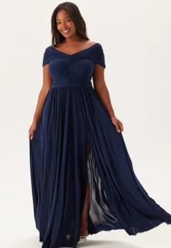 Goddiva Curve Bardot Rouched Maxi With Split