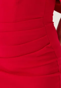 Goddiva Bardot Satin Bow Back Maxi Dress