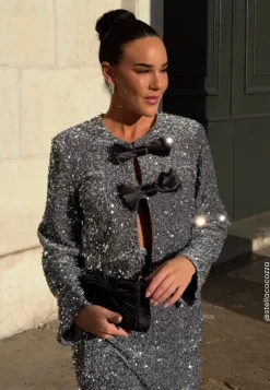 Bubbleroom Occasion Bow Sequin Velvet Jacket