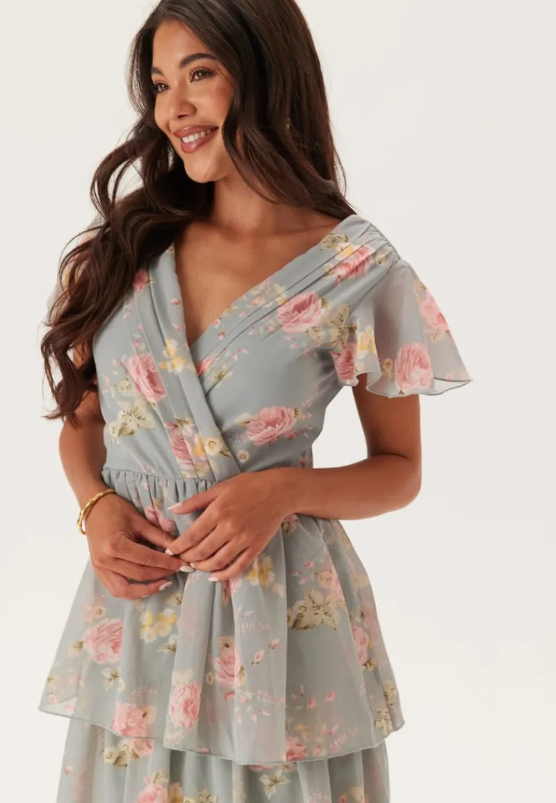 Bubbleroom Occasion Butterfly Sleeve Flounce Dress
