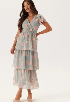Bubbleroom Occasion Butterfly Sleeve Flounce Dress