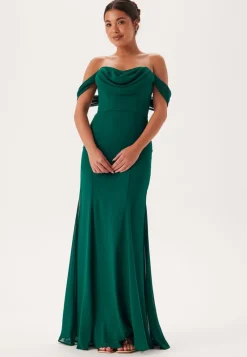 Goddiva Chiffon Off Shoulder Maxi Dress