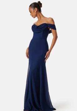 Goddiva Chiffon Off Shoulder Maxi Dress