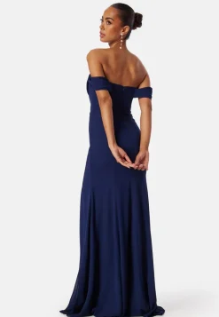 Goddiva Chiffon Off Shoulder Maxi Dress