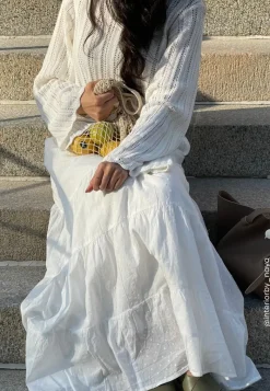 Happy Holly Cotton Dobby Dot Maxi Skirt