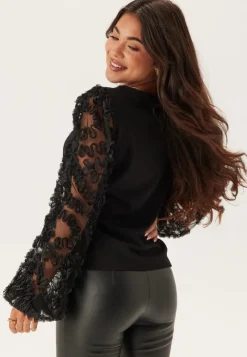 Happy Holly 3D Floral Sleeve V-neck Top