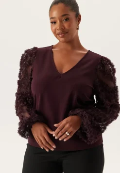 Happy Holly 3D Floral Sleeve V-neck Top