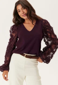 Happy Holly 3D Floral Sleeve V-neck Top