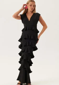 Bubbleroom Occasion Deep V-Neck Flounce Gown