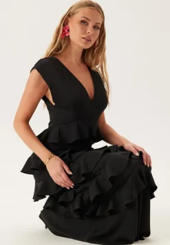 Bubbleroom Occasion Deep V-Neck Flounce Gown
