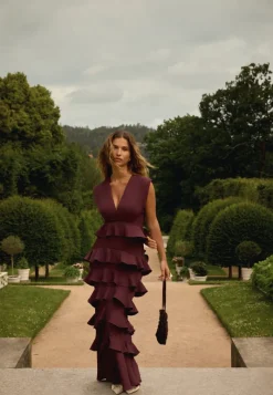 Bubbleroom Occasion Deep V-Neck Flounce Gown