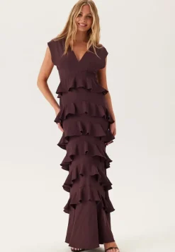 Bubbleroom Occasion Deep V-Neck Flounce Gown