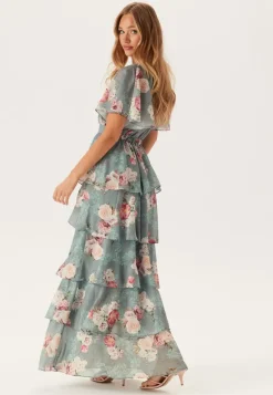 Goddiva Floral Flutter Tiered Maxi Dress