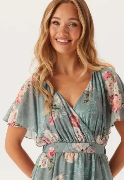 Goddiva Floral Flutter Tiered Maxi Dress