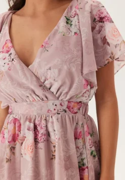 Goddiva Floral Flutter Tiered Midi Dress