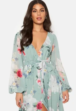 Goddiva Floral Long Sleeve Chiffon Maxi Dress