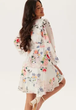 Goddiva Floral Long Sleeve Tiered Skater Dress