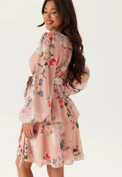 Goddiva Floral Long Sleeve Tiered Skater Dress