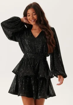 Bubbleroom Occasion Flounce Balloon Sleeve Sequin Dress