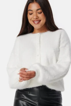 BUBBLEROOM Fluffy Knitted Pearl Cardigan
