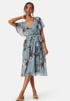 Goddiva Flutter Floral Midi Dress