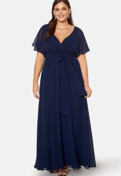 Goddiva Curve Flutter Sleeve Chiffon Maxi Curve Dress