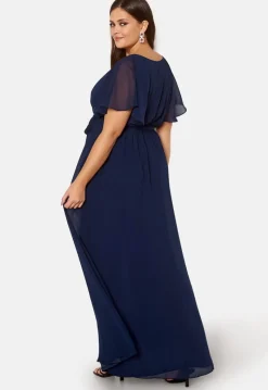 Goddiva Curve Flutter Sleeve Chiffon Maxi Curve Dress