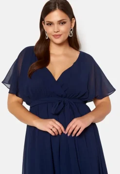Goddiva Curve Flutter Sleeve Chiffon Maxi Curve Dress