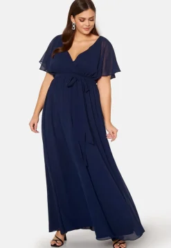Goddiva Curve Flutter Sleeve Chiffon Maxi Curve Dress