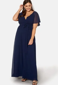 Goddiva Curve Flutter Sleeve Chiffon Maxi Curve Dress