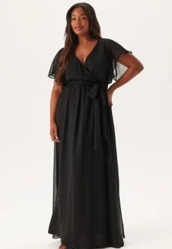 Goddiva Curve Flutter Sleeve Chiffon Maxi Curve Dress