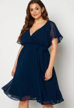 Goddiva Curve Flutter Sleeve Chiffon Midi Dress
