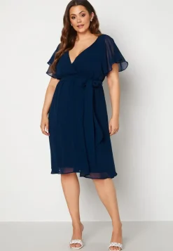 Goddiva Curve Flutter Sleeve Chiffon Midi Dress