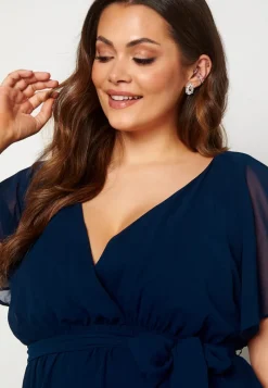 Goddiva Curve Flutter Sleeve Chiffon Midi Dress