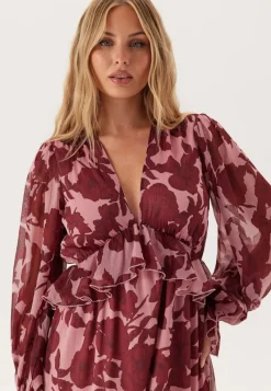 Bubbleroom Occasion Frill L/S Chiffon Midi Dress