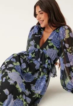 Bubbleroom Occasion Frill L/S Chiffon Midi Dress