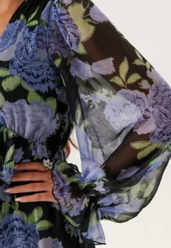 Bubbleroom Occasion Frill L/S Chiffon Midi Dress